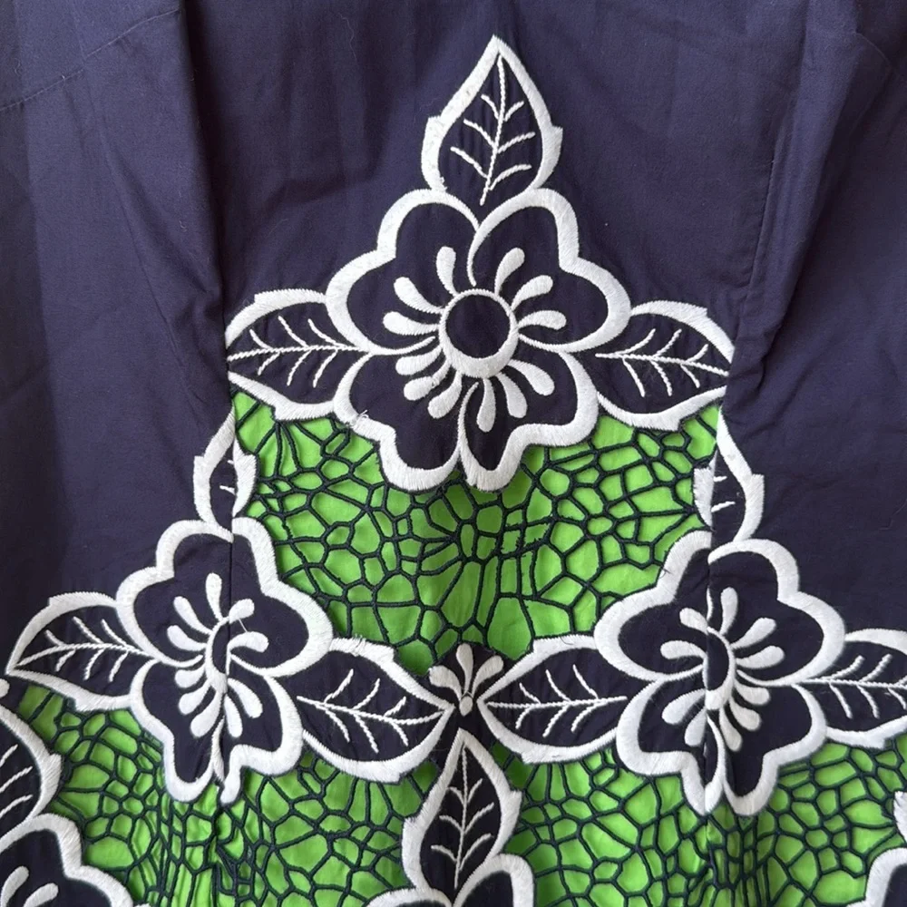 Lilly Pulitzer Sylvie Shift Dress Sleeveless Navy Blue Green Flower 0